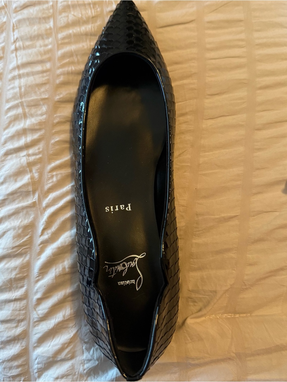 Christian Louboutin Black Textured Pointed Toe Flat